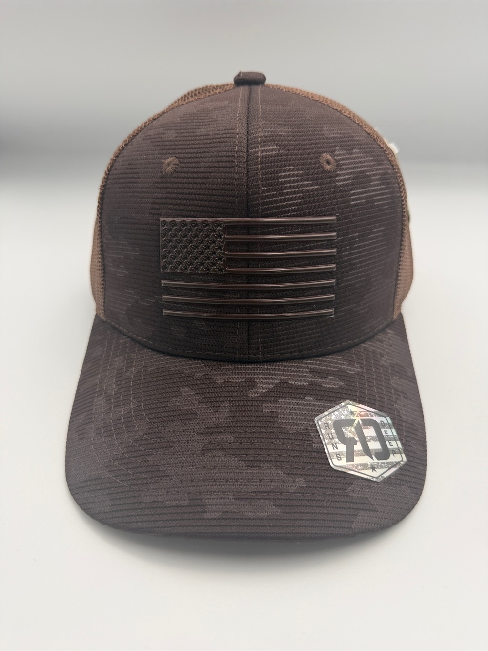 Runs Deep Men's Dark Brown American Flag Trucker Cap One Size